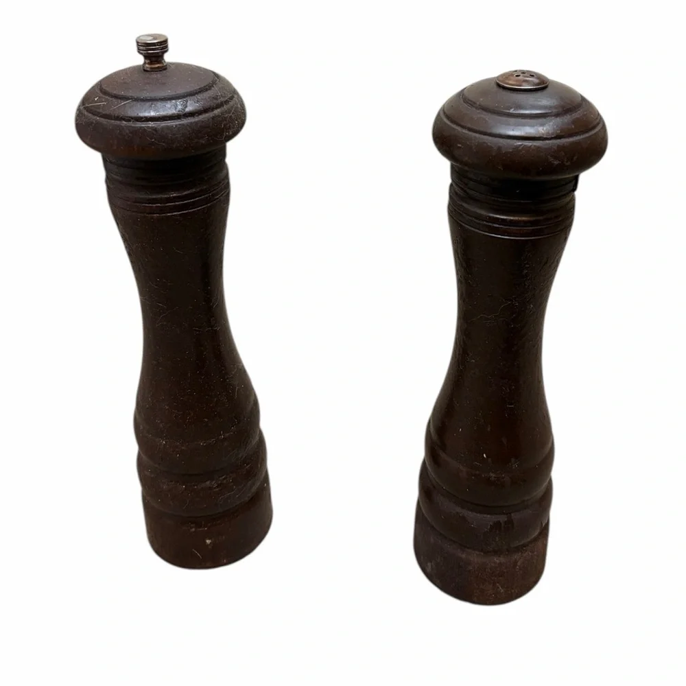 Wood Salt & Pepper Grinder Set | Dark Wood Manual Mills Kitchen Decor